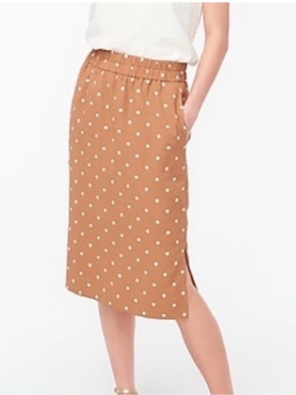 J. Crew Tan Polka Dot Midi Skirt